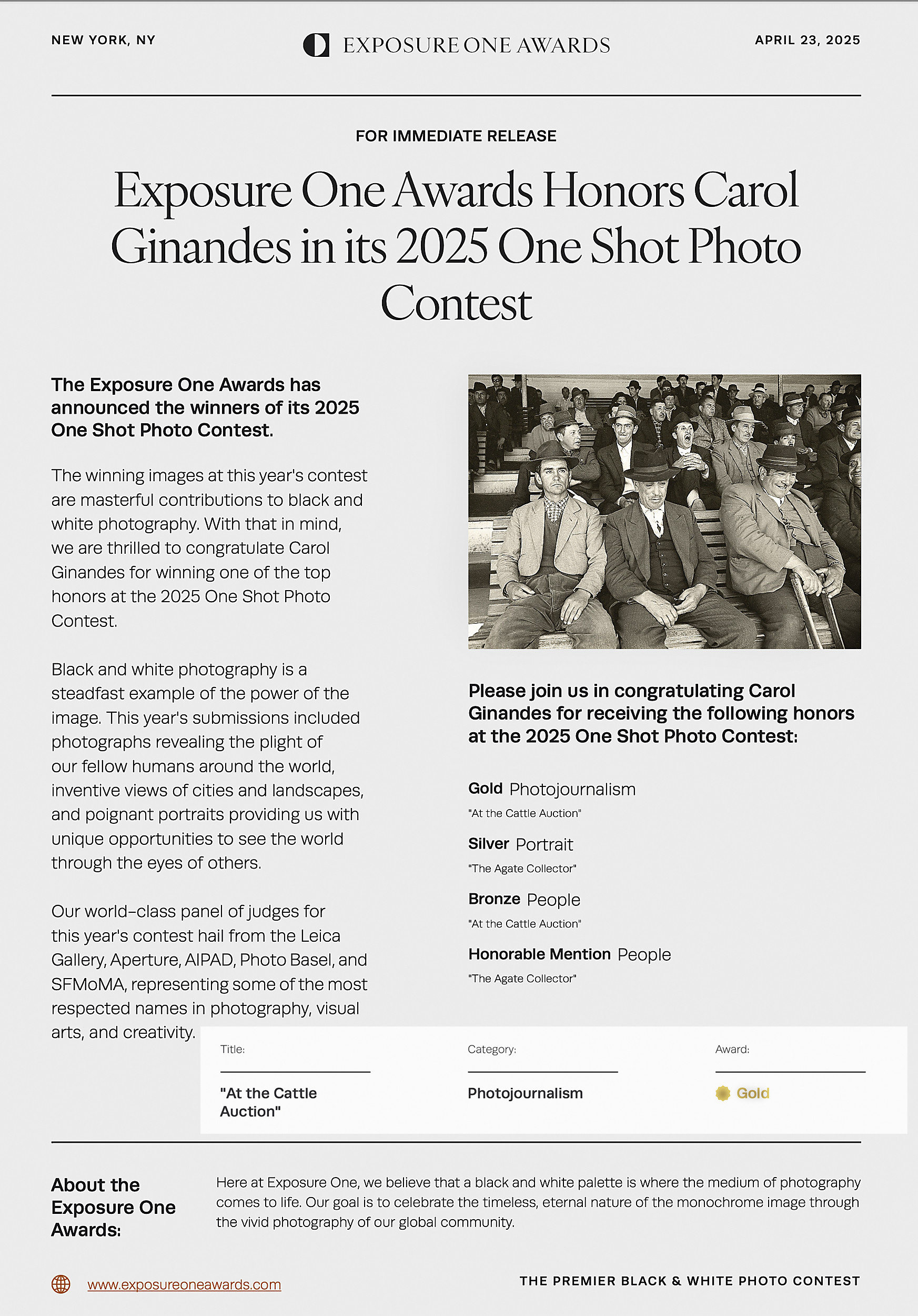 Gold Award in Photojournalism
Silver in Portrait